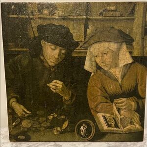 Vintage “The Money Changer and His Wife” Art Print with Black and Brown Tones